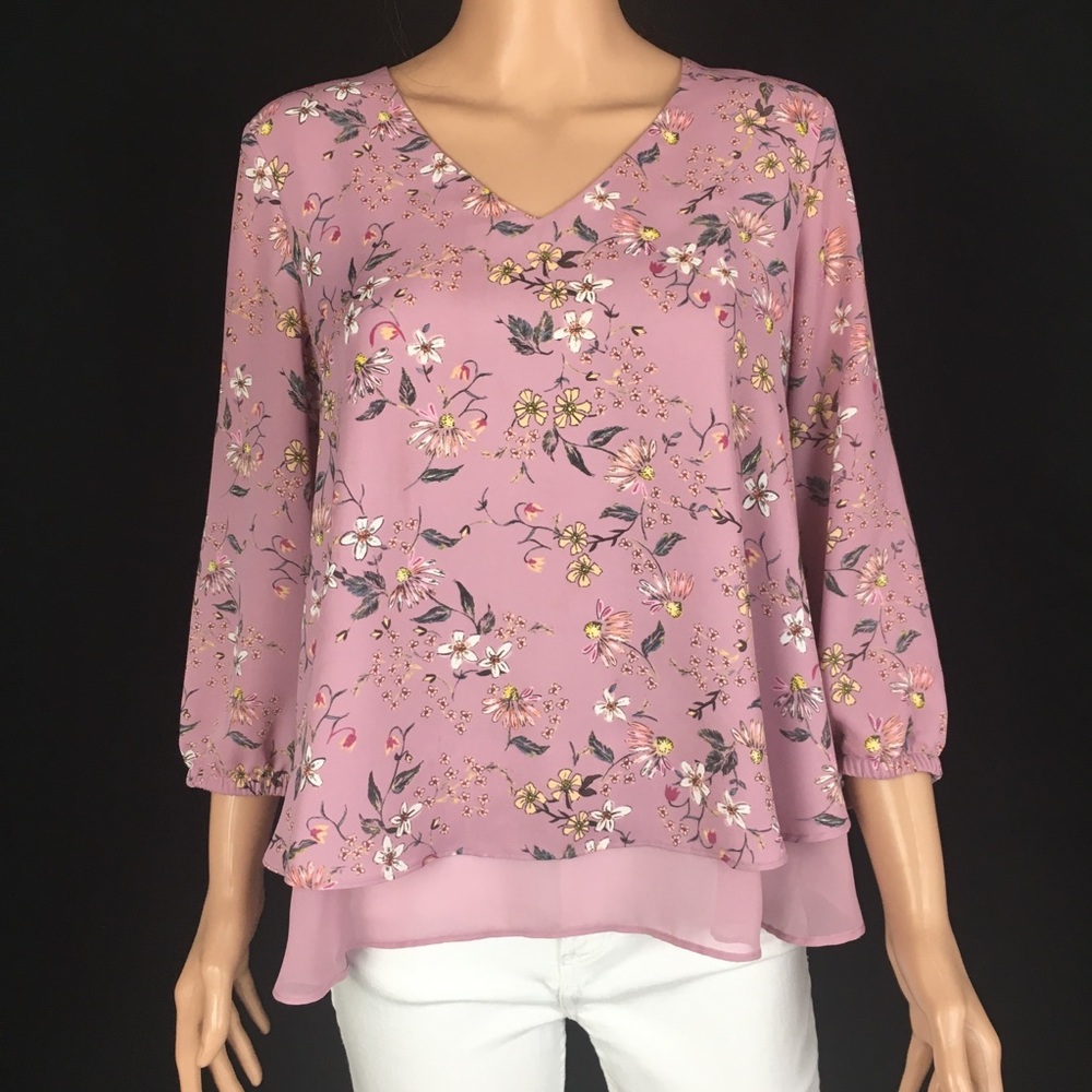Lauren Conrad Mauve Layered Lace Blouse